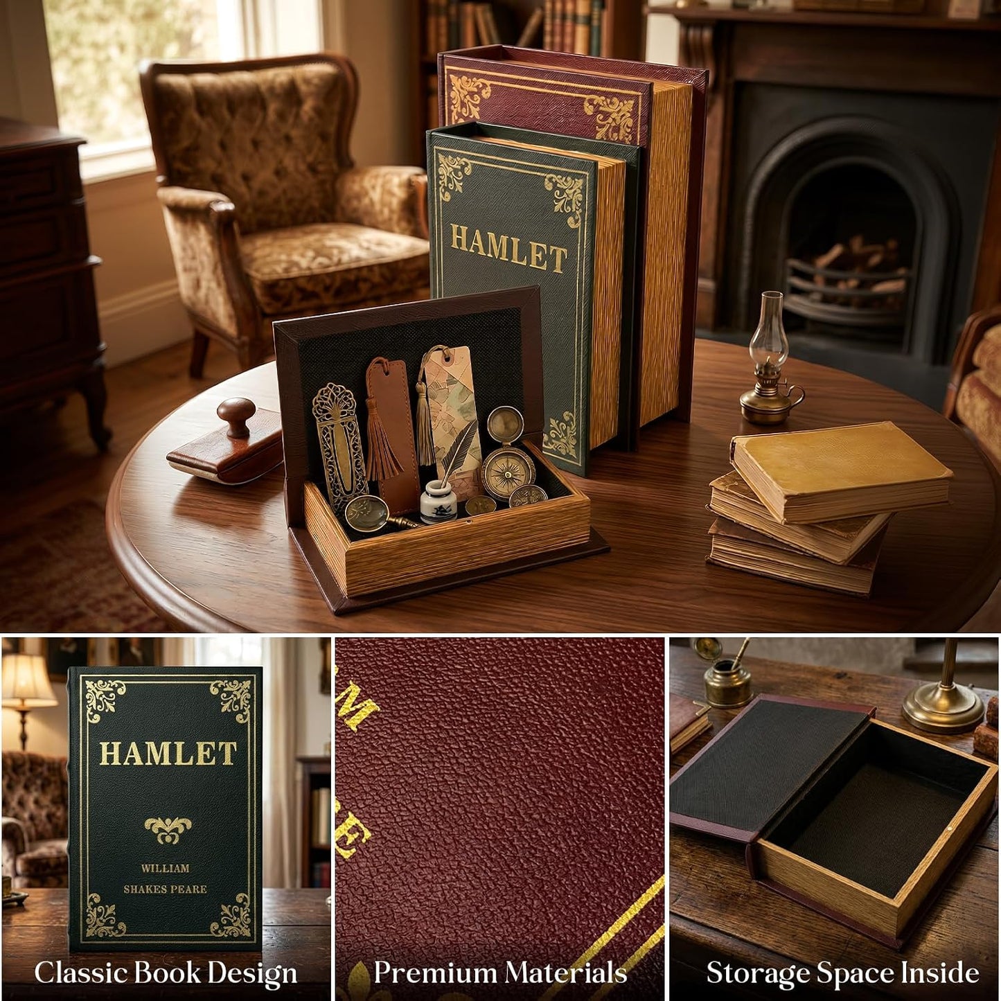 Wooden Hollow Book Box / Set of 3