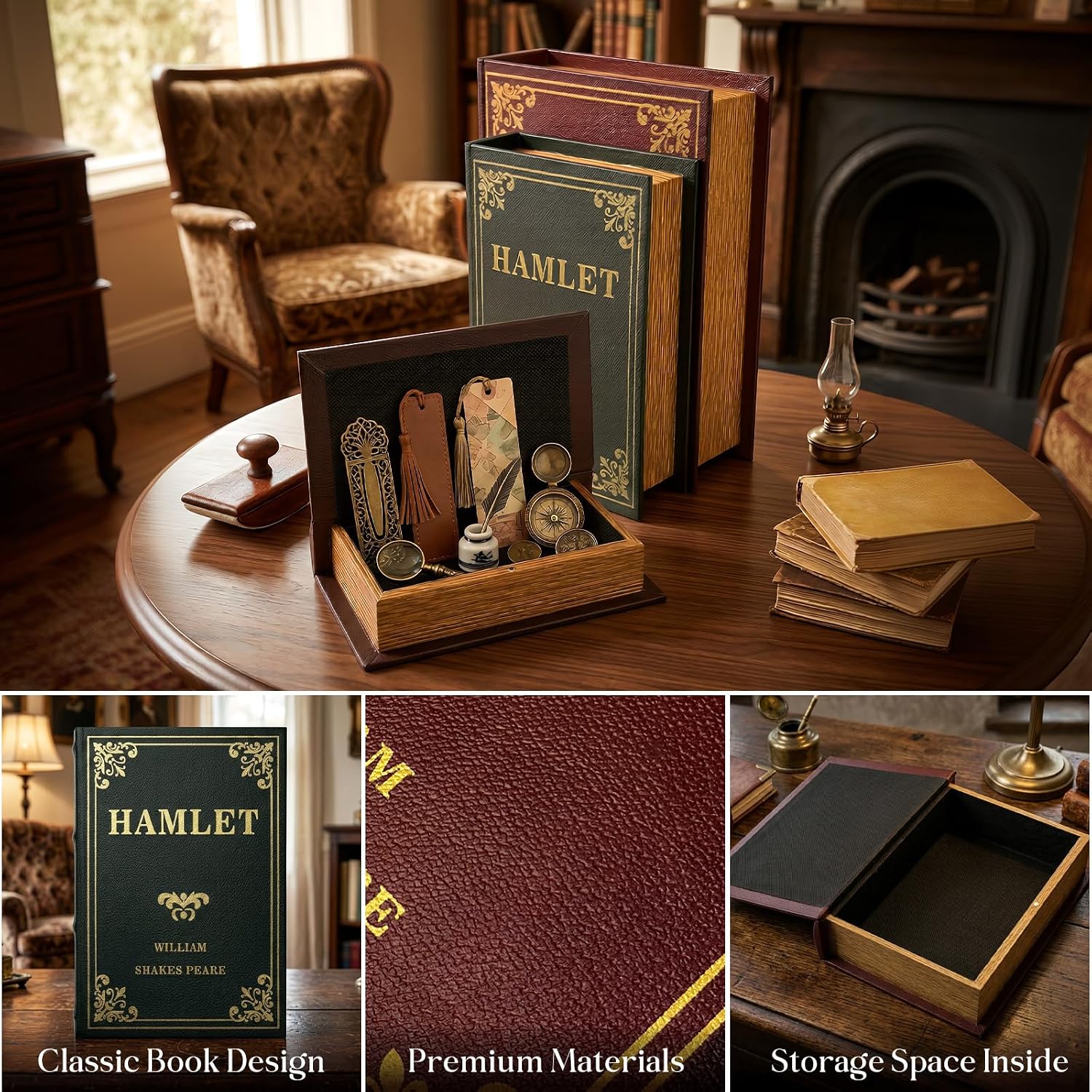 Wooden Hollow Book Box / Set of 3