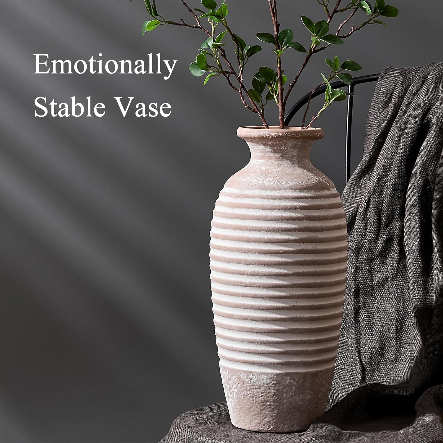 Large Ceramic Rustic Vase / Khaki / 14.4 / 14.4 Inch