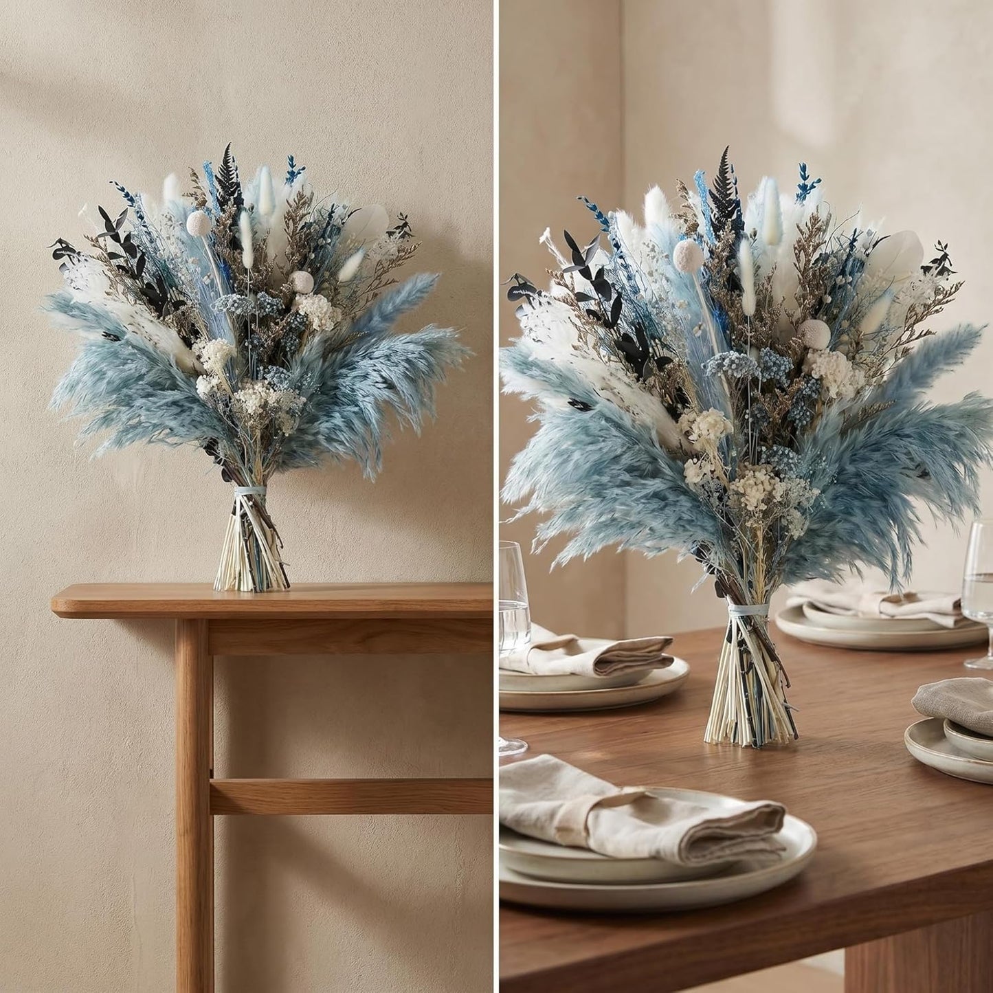 Dried Flowers / Eucalyptus & Reeds Bouquet for Boho Rustic Home Decor / Light Blue