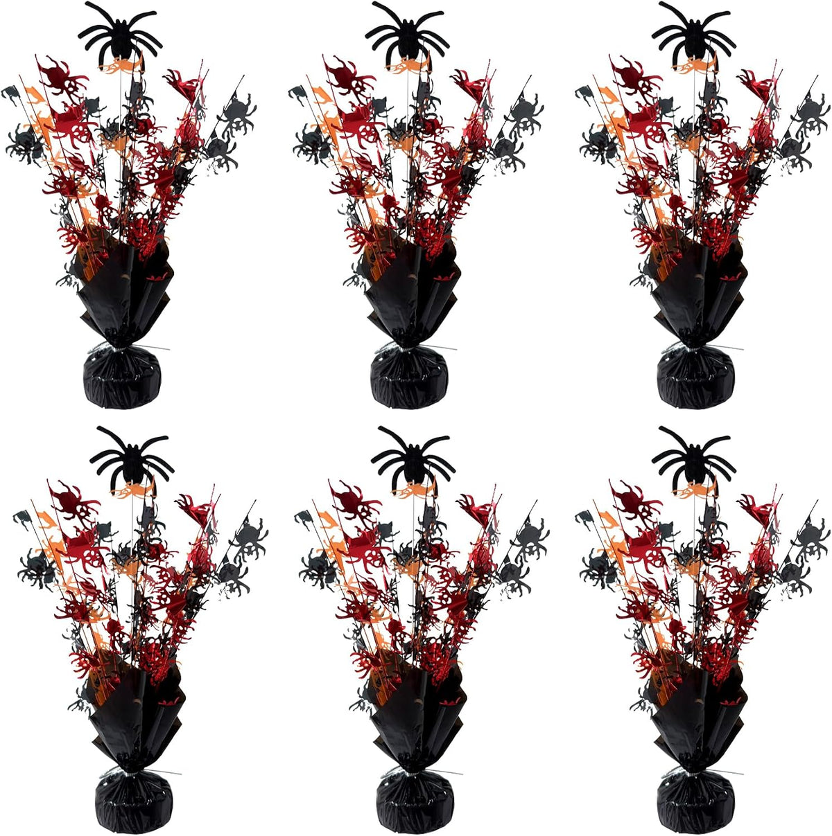 FUBININA 6 Pack Halloween Table Decoration Party Centerpieces Spider Gleam 'N Metallic Foil Spray Glitter Halloween Centerpiece Table Centerpieces Decor for Birthday Party Supplies, Black Orange Red