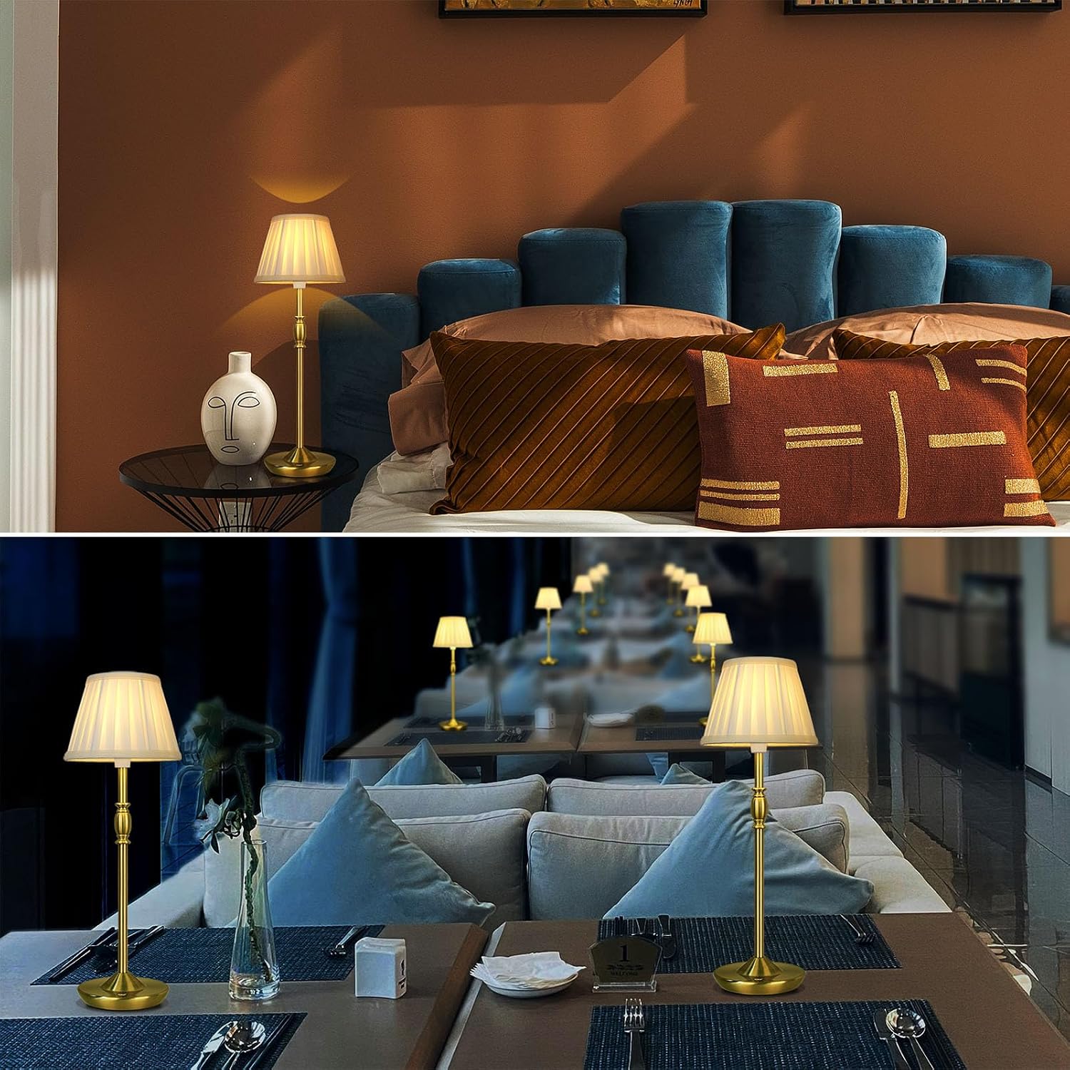 Cordless LED Touch Lamp with Dimmer Portable Small Table Lamp, 18" 2700K Rechargeable Battery Light for Bedside, Dining