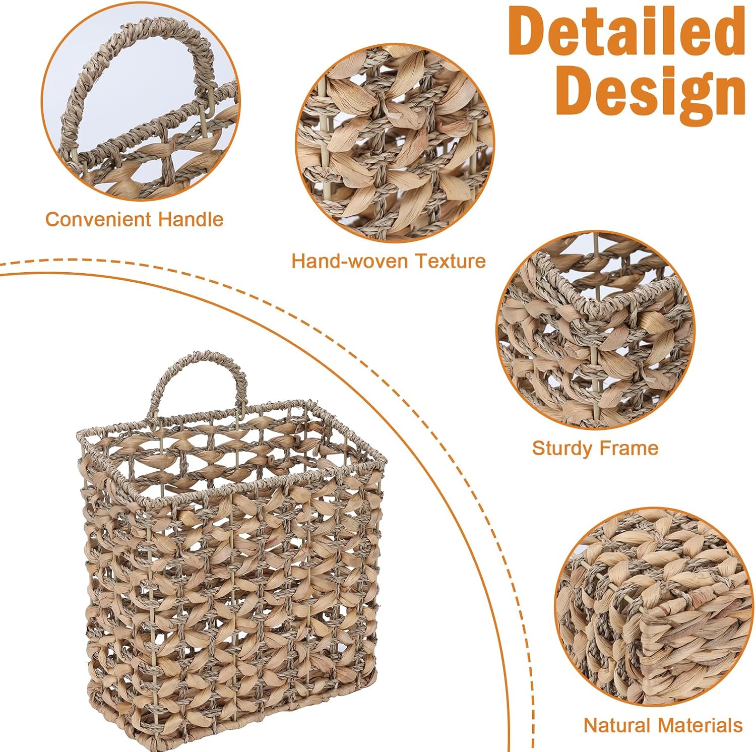 Magazine Holder Metal Frame Woven Wall Basket Hanging Magazine Storage Mail Organizer Rack
