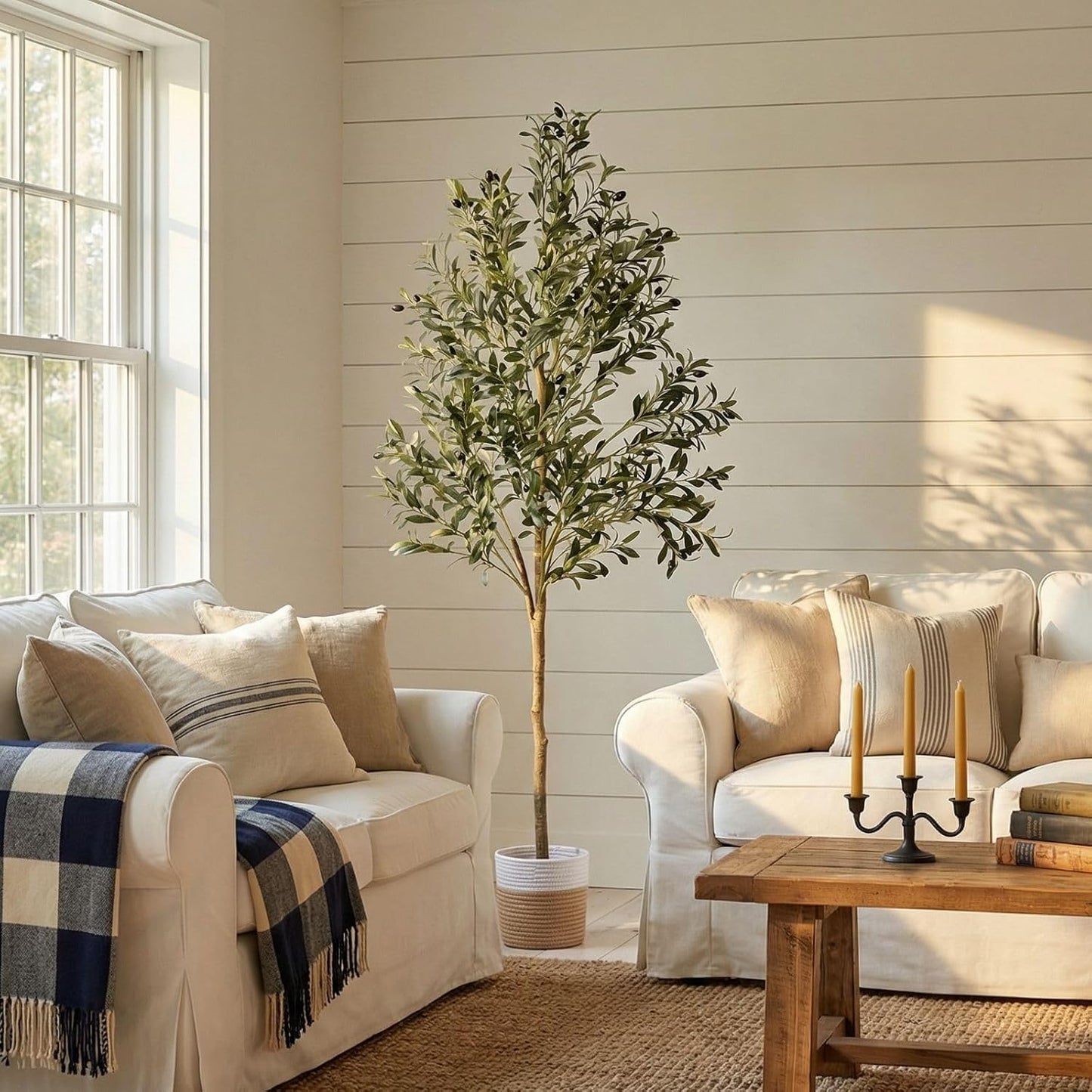 Woven Basket / Realistic Faux Olive Tree / 5ft 11in / 6 Inch
