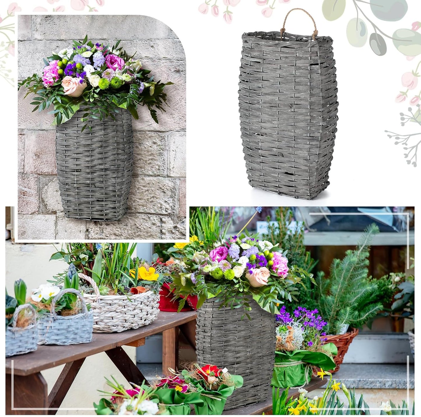 Front Door Basket Woven Hanging Basket / Vintage