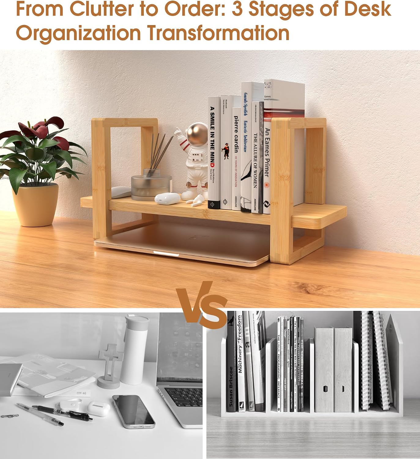 Small Adjustable Desk Bookshelf Organizer / Bright Bamboo