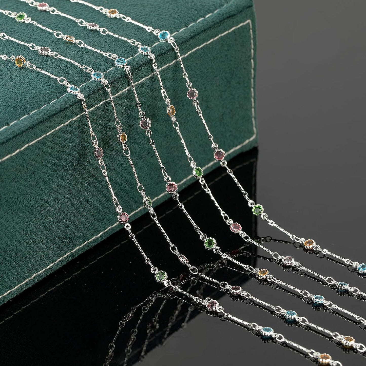 Colorful Crystal Necklace Chain for Jewelry Making Silver Plated Brass Bar / Silver Bar Crystal