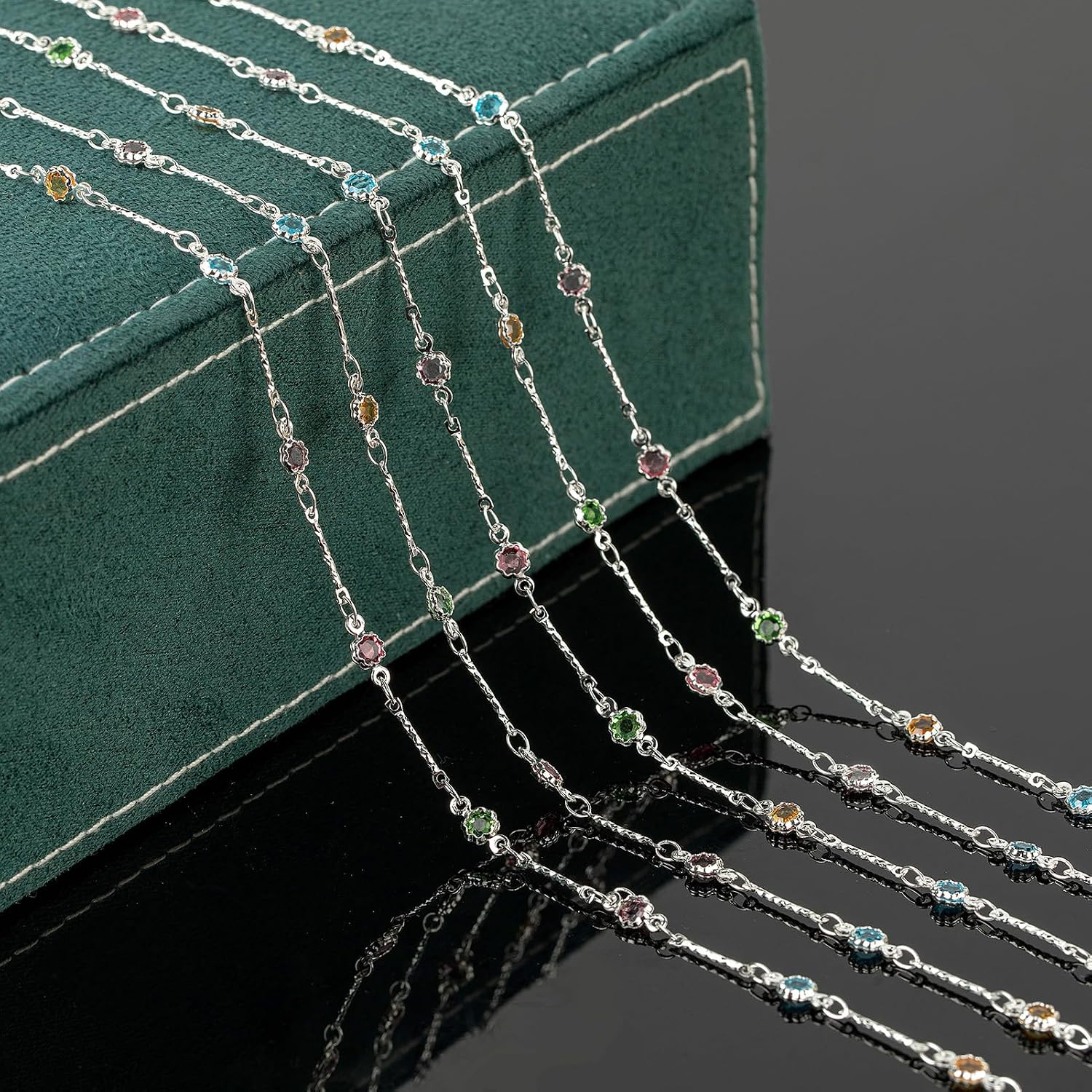 Colorful Crystal Necklace Chain for Jewelry Making Silver Plated Brass Bar / Silver Bar Crystal