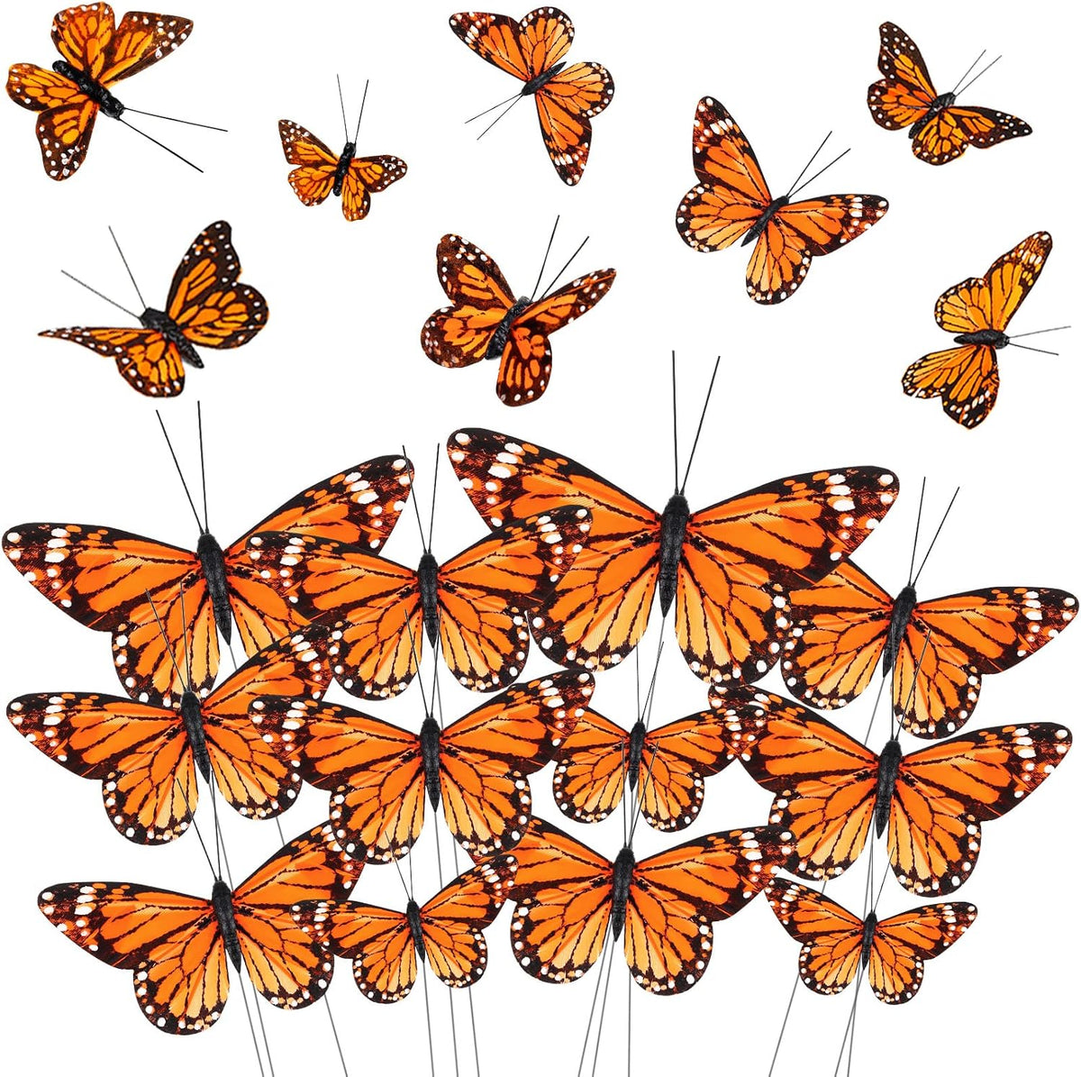 Giegxin 24 Pcs Monarch Butterfly Picks Artificial with Wire,Orange