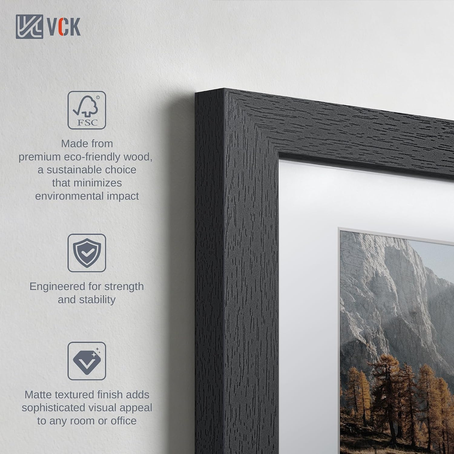 VCK 18x24 Frame 2 Pack, Black Wood, 16x20 Mat, for Concert Poster | Acid-Free Mat, HD Plexiglass, Vertical or