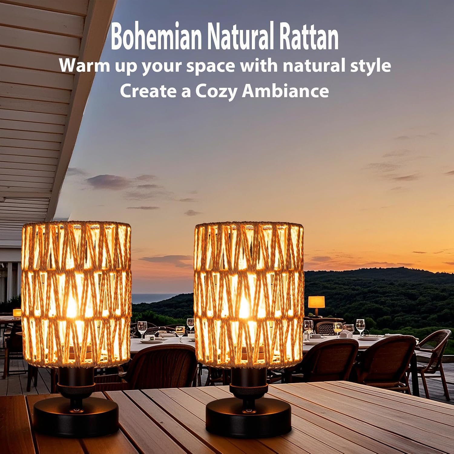 Cordless Rechargeable Outdoor Table Lamps, Battery Operated Table Lamp, Stepless Dimmable for Patio, Living Room, and