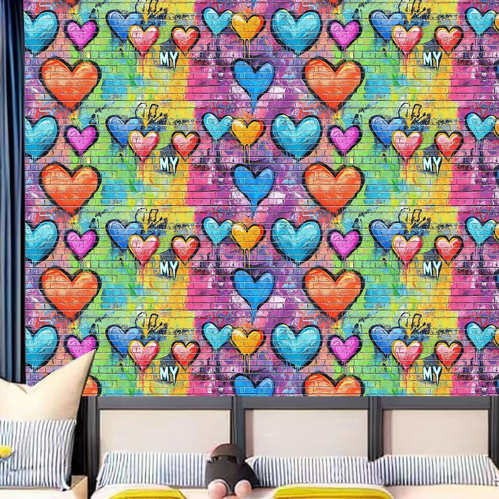 Wall Decal in Heart Graffiti Peel and Stick / Colorful0902 / 78.7 x 15.7