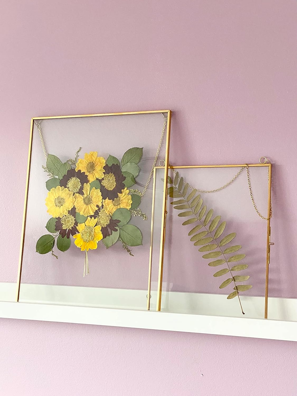 Beedecor Double Glass Frame for Pressed Flowers, Leaf and Artwork - Set of 2 Hanging Picture Frames, Tempered Glass