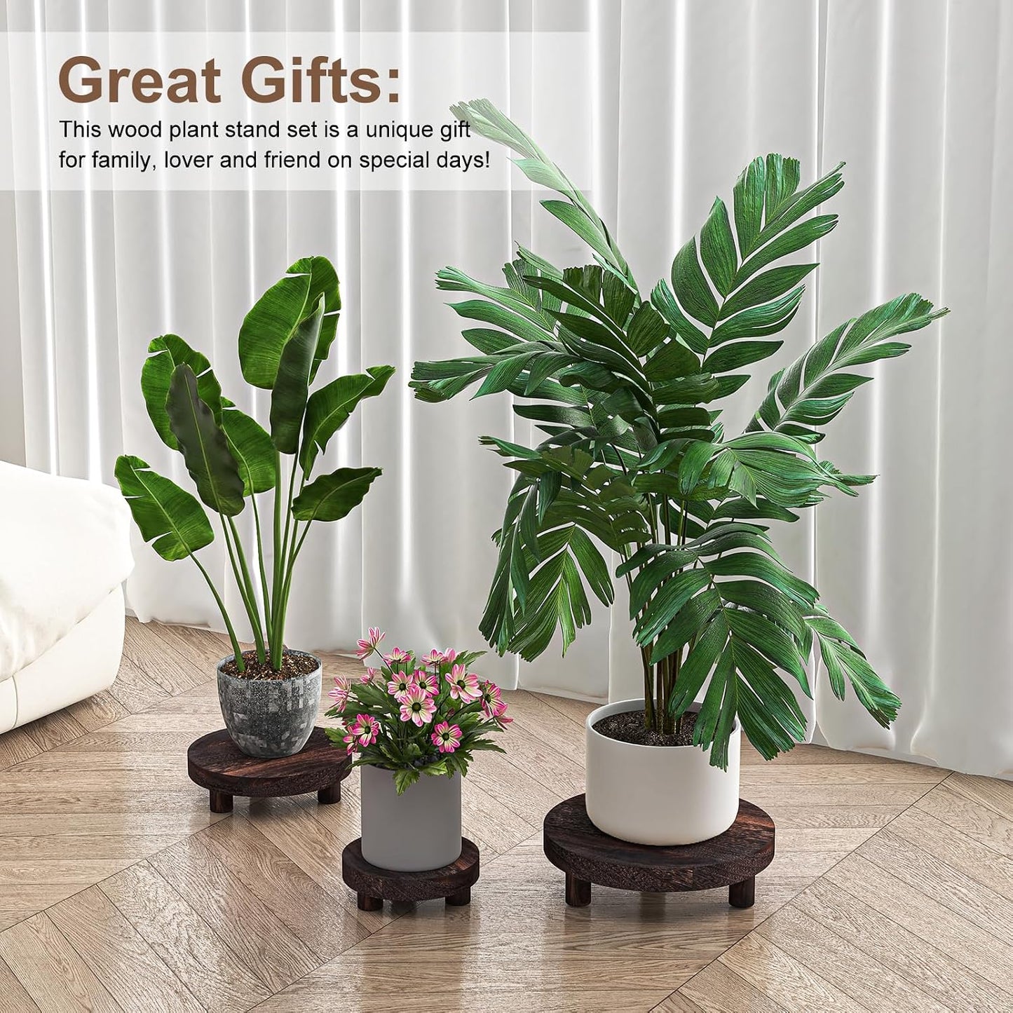 Wood Plant Stand Indoor Outdoor, 12/10/8/6" Round Wood Riser for Decor, Wooden Stool Display Stand Flower Pot Holder