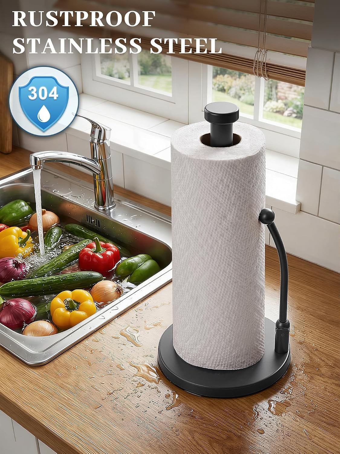 SMARTAKE Paper Towel Holder Countertop, Non-Slip Weighted Base, Gray | Freestanding Kitchen Roll Dispenser, Rustproof