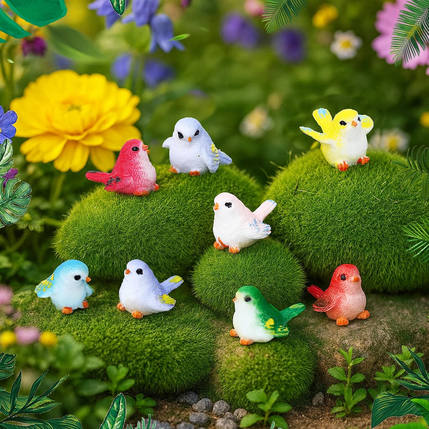 Mini Bird Figurines Tiny Resin Bird Statues Realistic Animal Figures for Fairy Garden / Set of 50