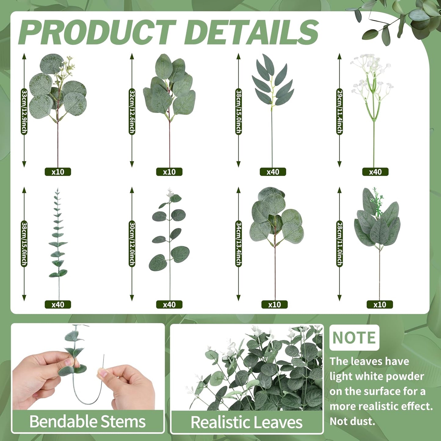 8 Kinds Mixed Artificial Eucalyptus Stems Bulk Fake Dollar Eucalyptus White / Silver / Set of 200