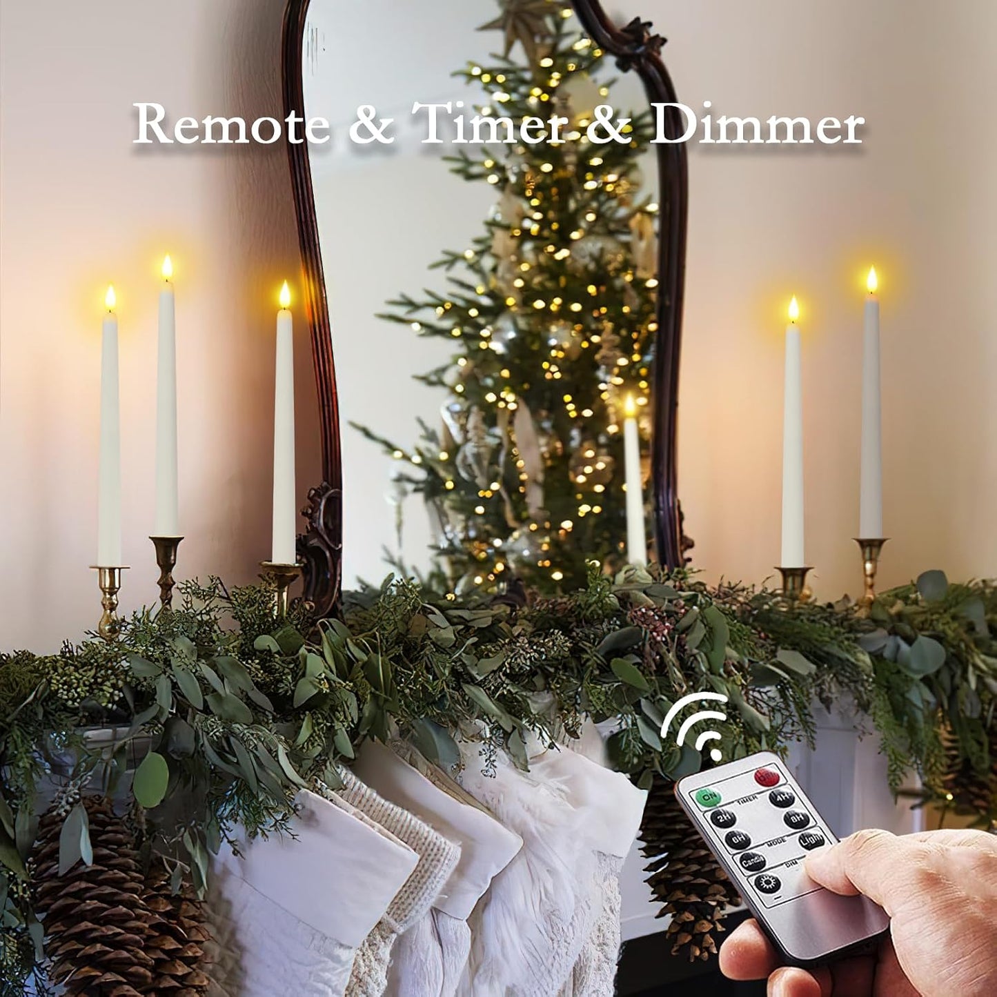 Homemory 12 Pcs Flameless Taper Candles with Remote Timer Dimmer, 11 inches White LED Taper Candles, Plastic Battery
