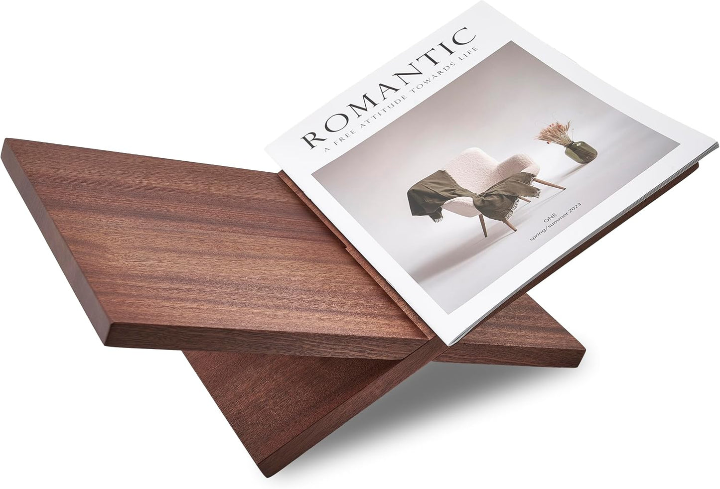 Honygebia Solid Wood Book Stands - Cross Frame Sapele Wooden Book Holder, Open Bookstand for Display and Reading