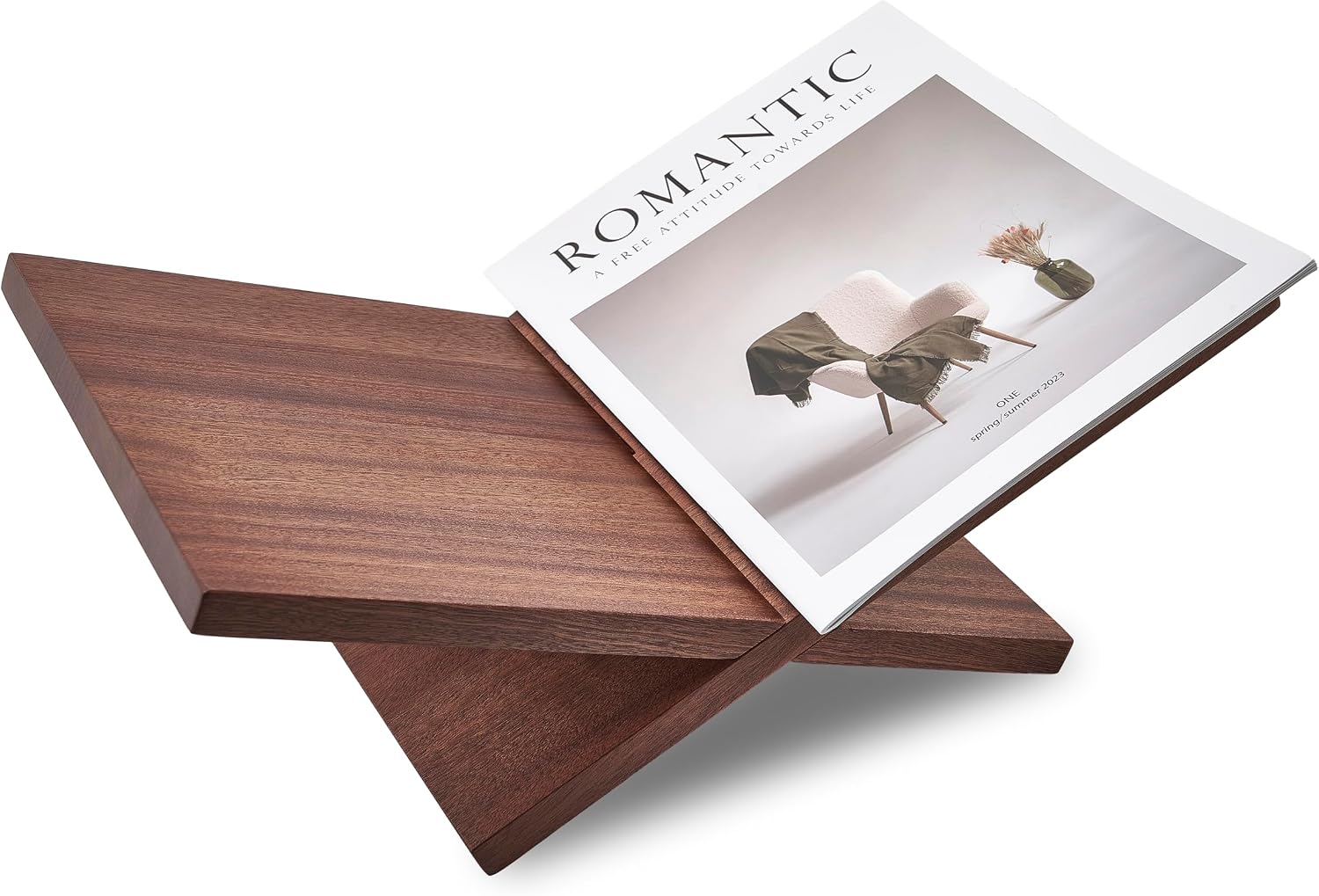 Honygebia Solid Wood Book Stands - Cross Frame Sapele Wooden Book Holder, Open Bookstand for Display and Reading