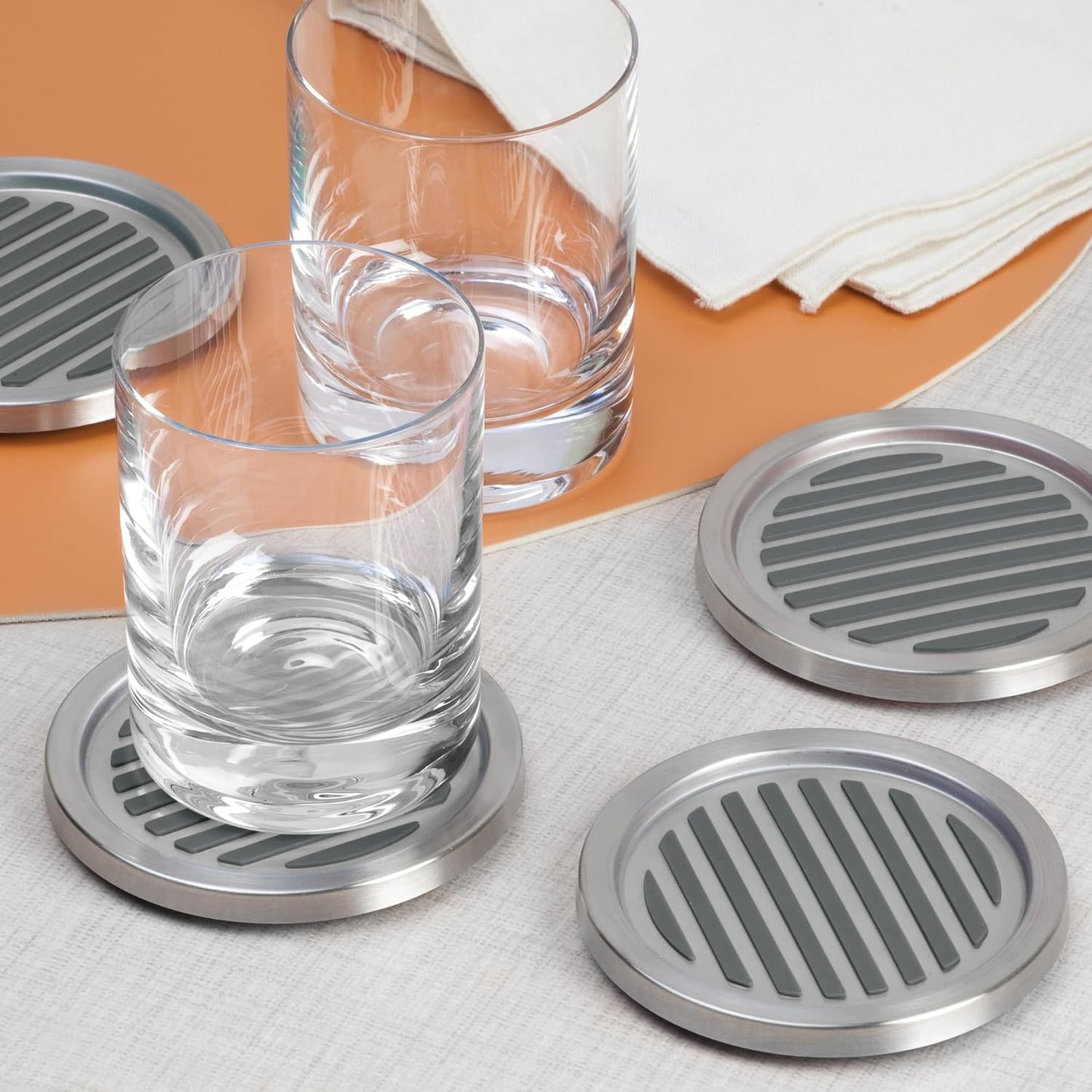 Forma Brushed Stainless Steel Drink Coasters