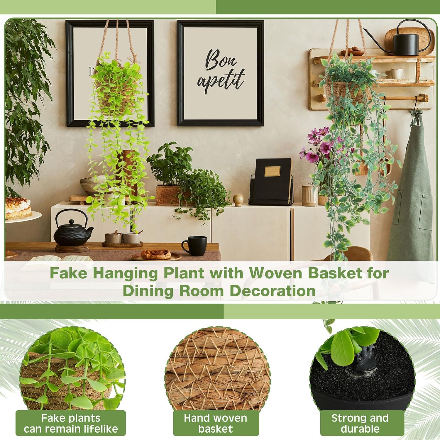 Summer Mini Hanging Artificial Plant / Standard Hanging / Green / Set of 6