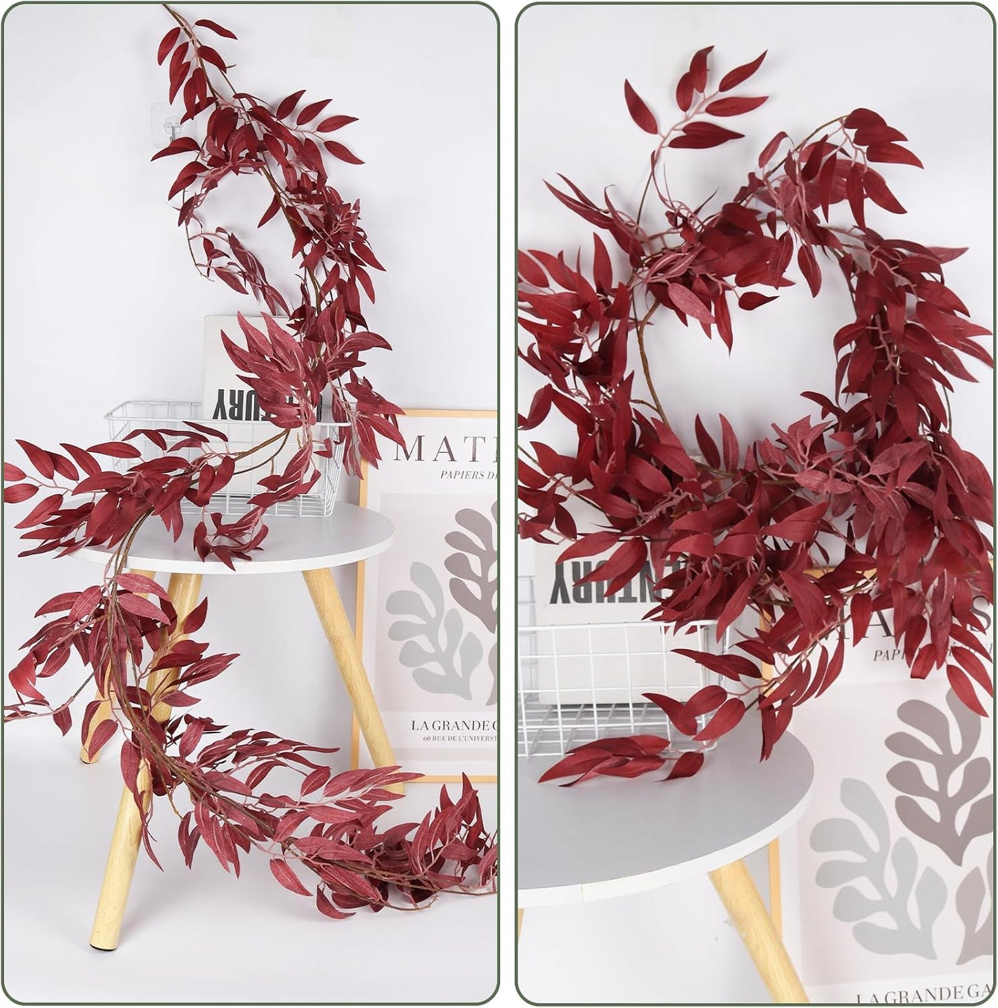 Artificial Hanging Willow Leaves Vine Twigs Fake Silk / Willow Vines Burgundy / 5.7 Inch / Set of 2