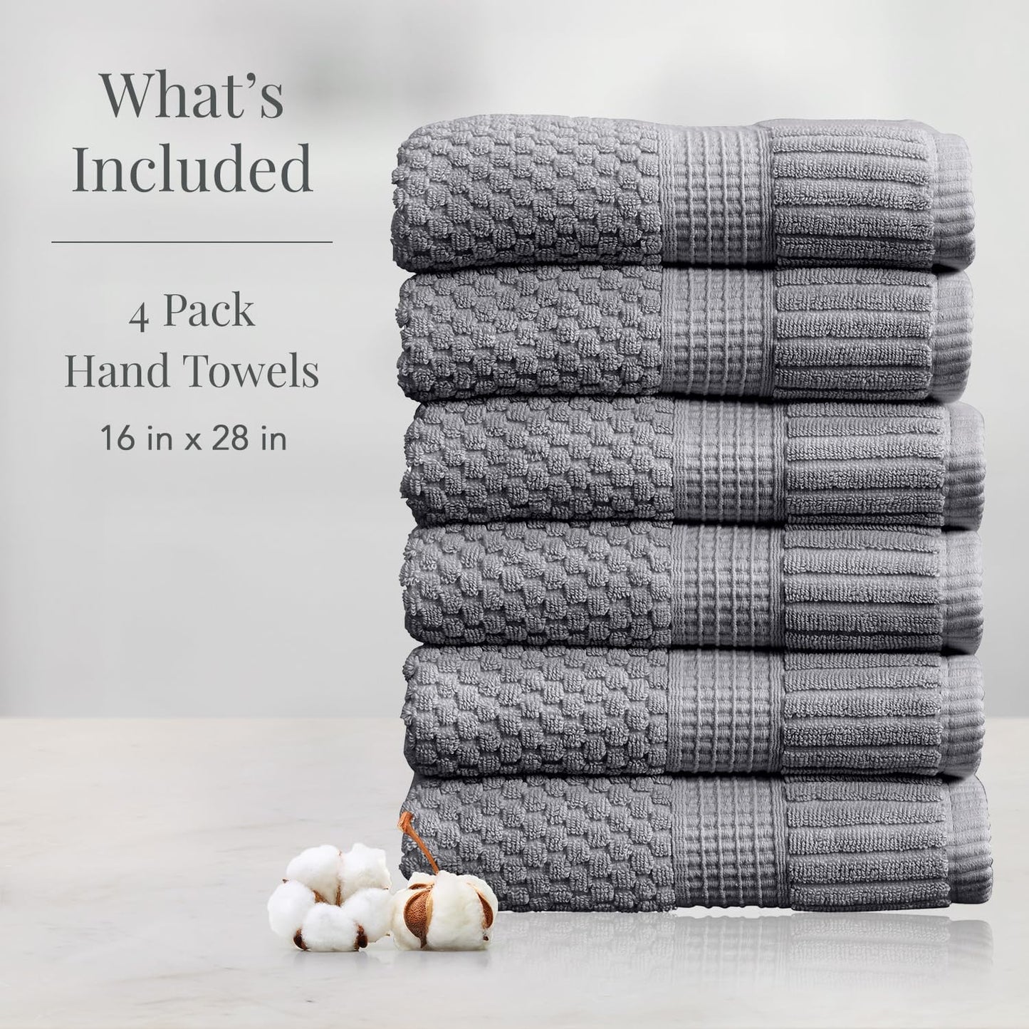 NY Loft 100% Cotton 6-Pack Hand Towel Set | Grey | Oeko-TEX | Quick-Dry | Six 16" x 28" Hand Towels | Super Absorbent