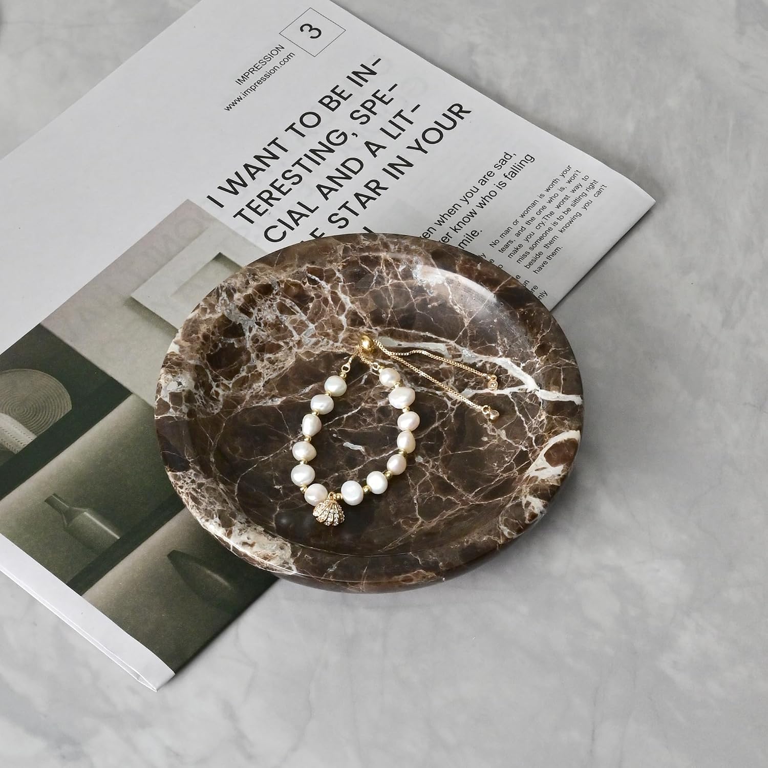 Marble Ring Dish Jewelry Tray / Emperador Dark / Natural