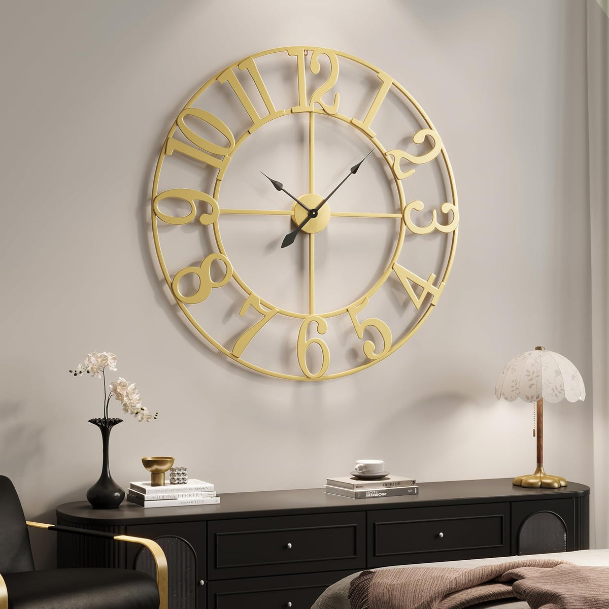 Cuspin 40 Inch Extra Large Gold Wall Clock, Decorative Metal Wall Clocks | Battery operated, silent non ticking, metal