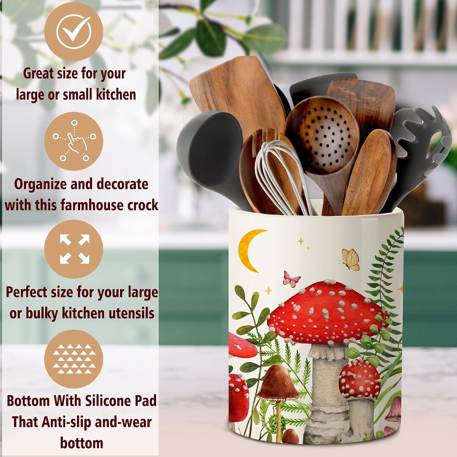 Mushroom Kitchen Decor Ceramic Utensil Holder / Mushroom02