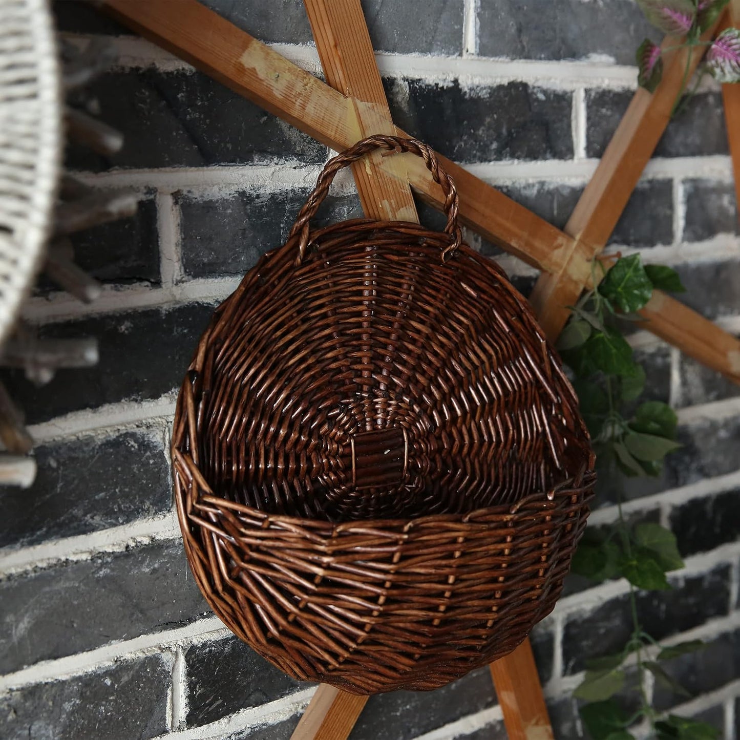 JJSQ Handmade Woven Wicker Hanging Storage Basket / Brown