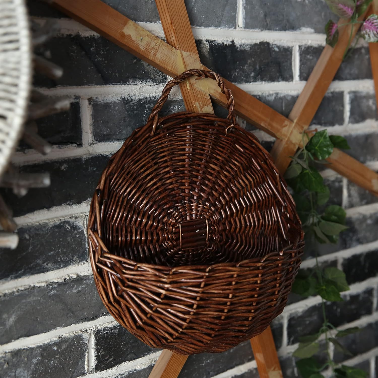 JJSQ Handmade Woven Wicker Hanging Storage Basket / Brown