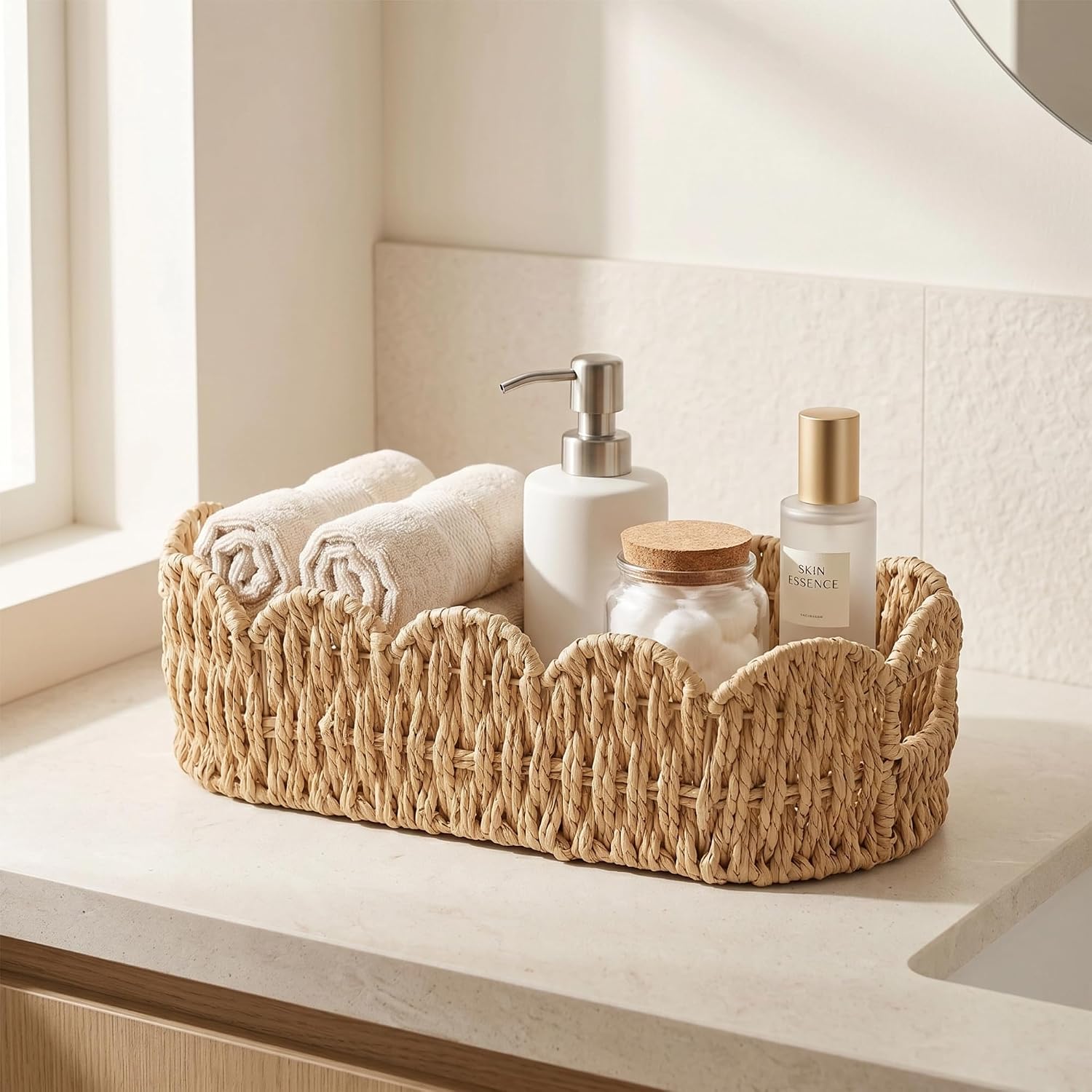 Scalloped Wicker Basket for Toilet Tank