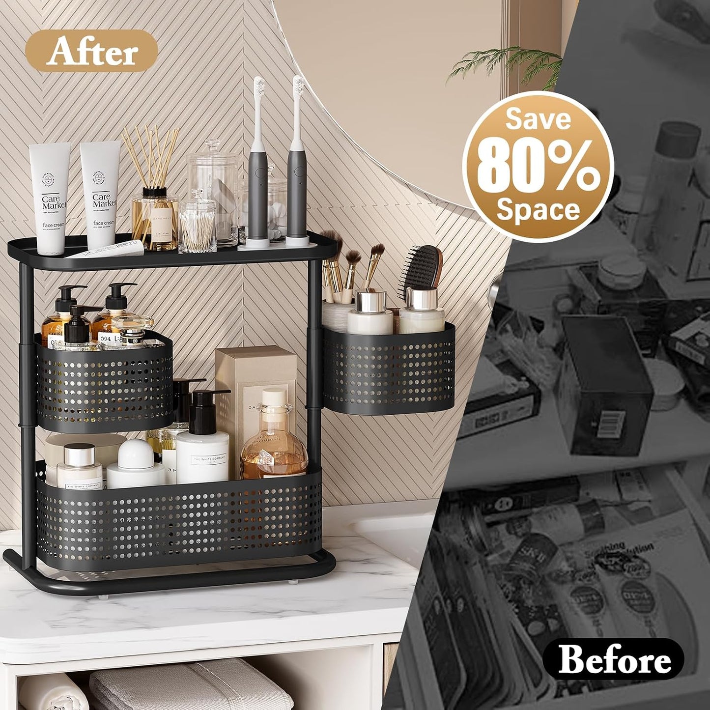 KINGRACK Metal Bathroom Counter Organizer，Rotating Countertop Storage Shelf | 3 Tier, Cosmetic Holder for Skincare &