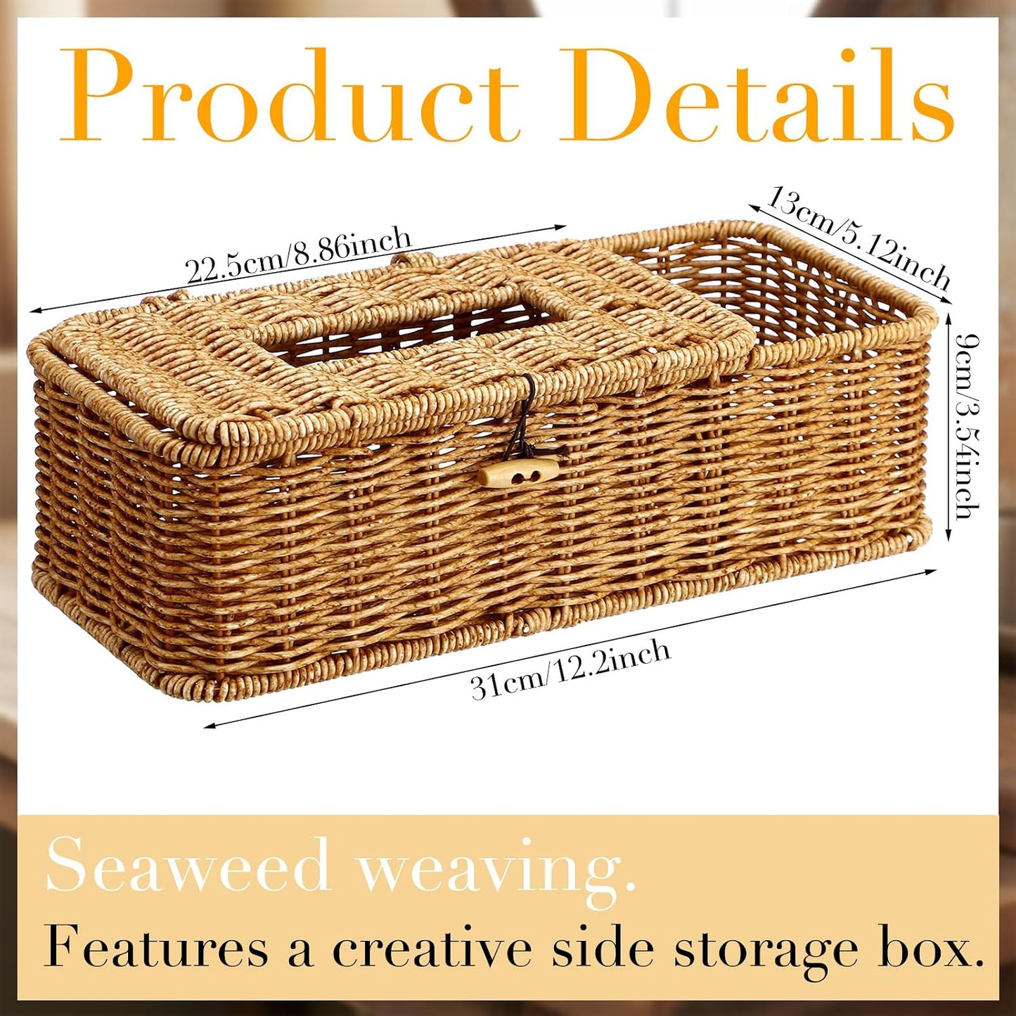 Rectangular Rattan Tissue Box Cover Rustic Boho Decorative Seagrass Woven Wicker Facial / Natural