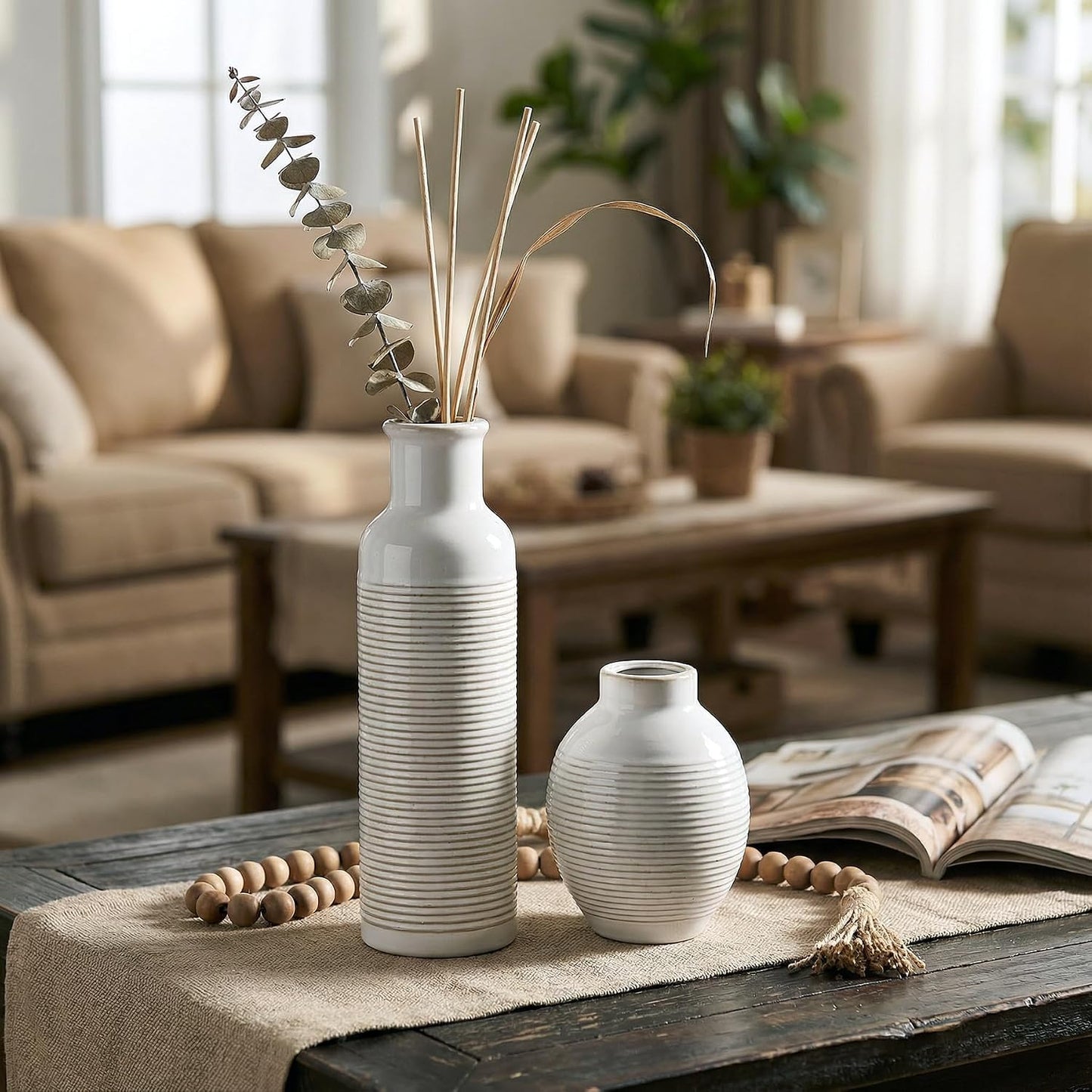 Rustic Farmhouse Vase / White / Set of 3