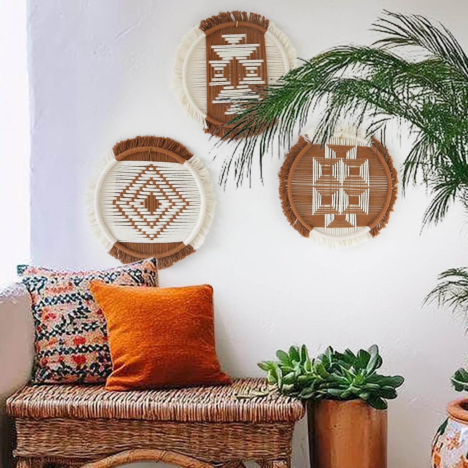 Macrame Wall Hanging Boho Decor / Brown and Ivory / Set of 3