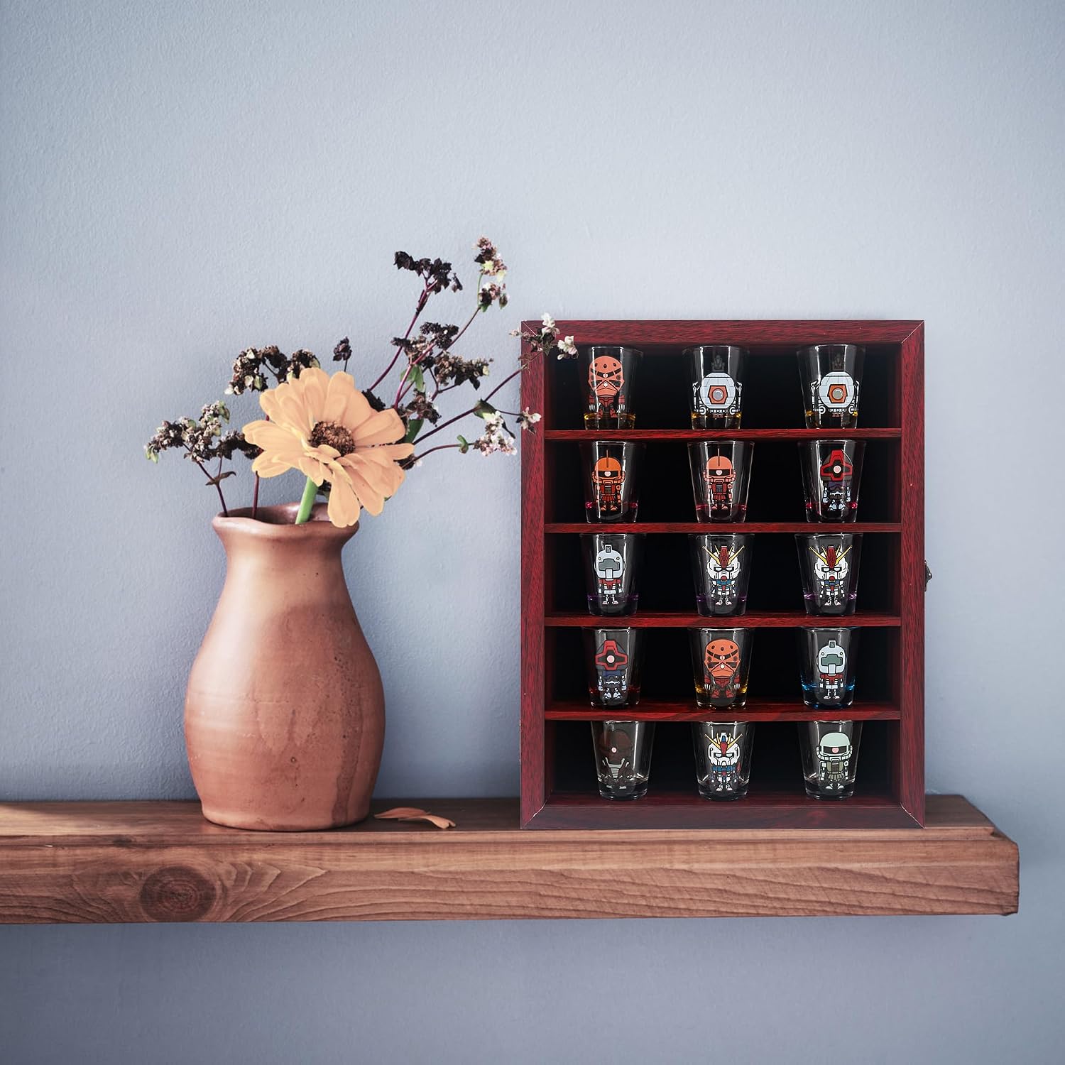 FramePro 11x14 Display Case with Adjustable Shelves Cherry, 4-Tier Memory Shadow Box for Wall, Deep Wooden Keepsake