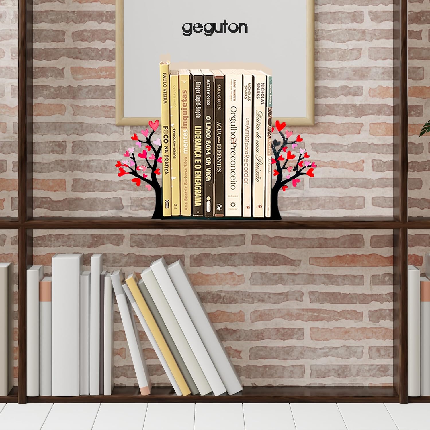 Tree Bookends / Decorative Pair of Book Holders / Flower-heart Tree - Colorful