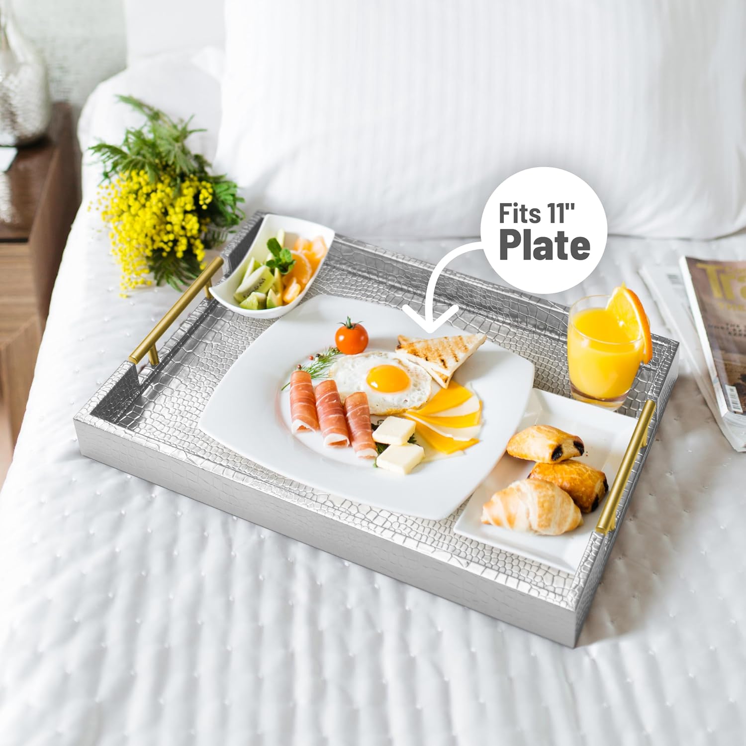 Wood Serving Tray / Alligator Silver / 17 x 12 x 1.8