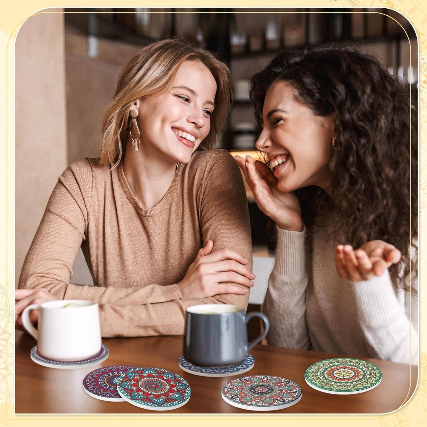 Holder Mandala Round Absorbent Drink Coasters / Mandala Style / 4 Inch / Set of 8