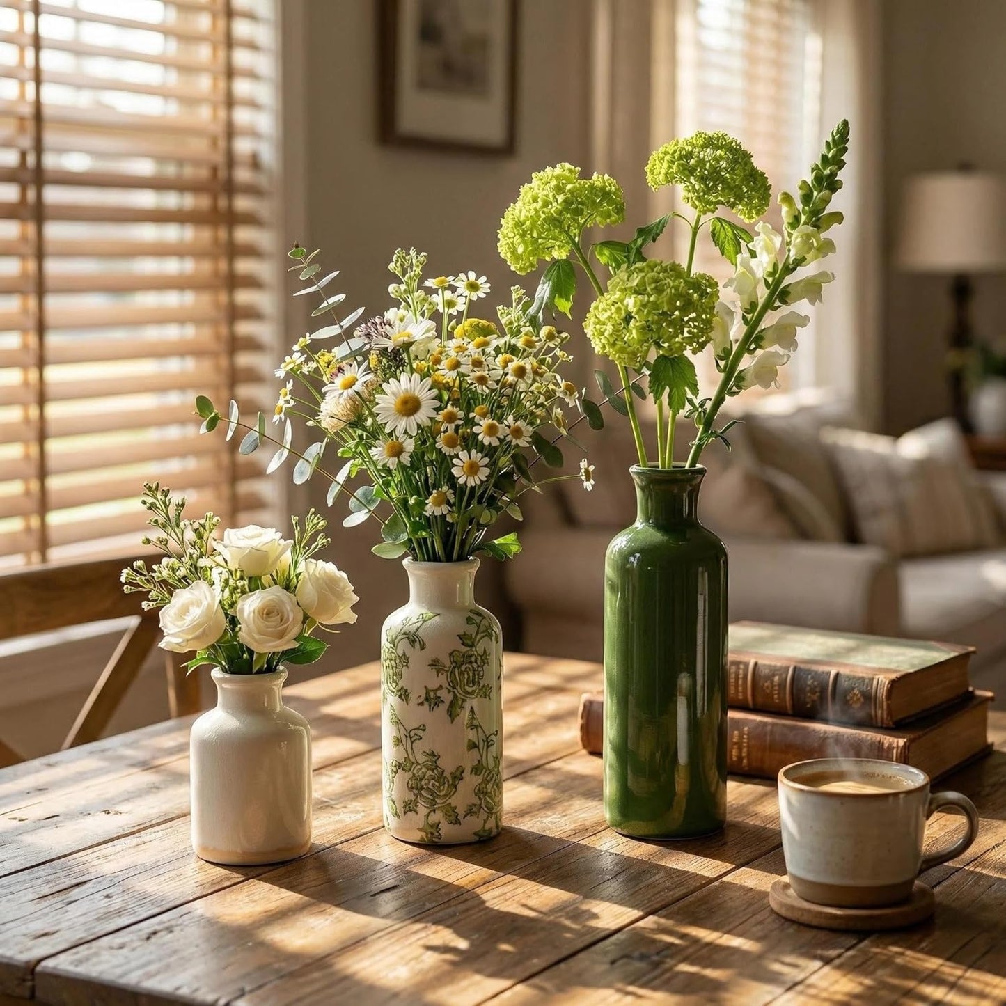 Rustic Ceramic Vase / Green-2 / Set of 3