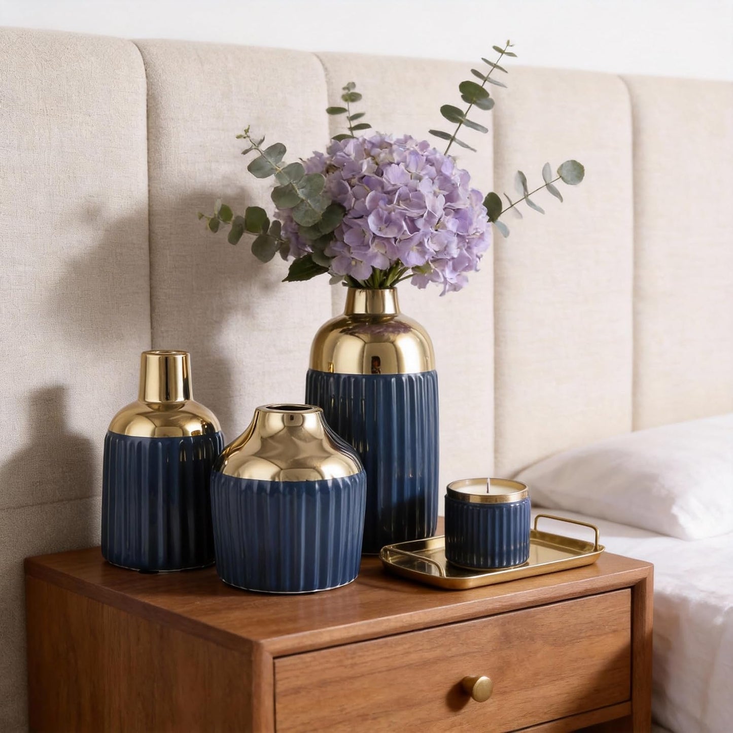 Gold Ceramic Vase 3-Piece Set / Blg / Blue