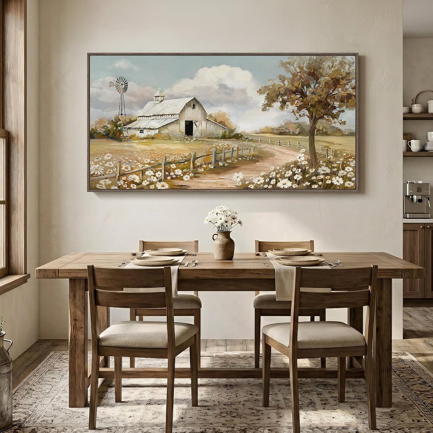 Large Farmhouse Landscape Wall Art / 60"L x 30"W / Beige