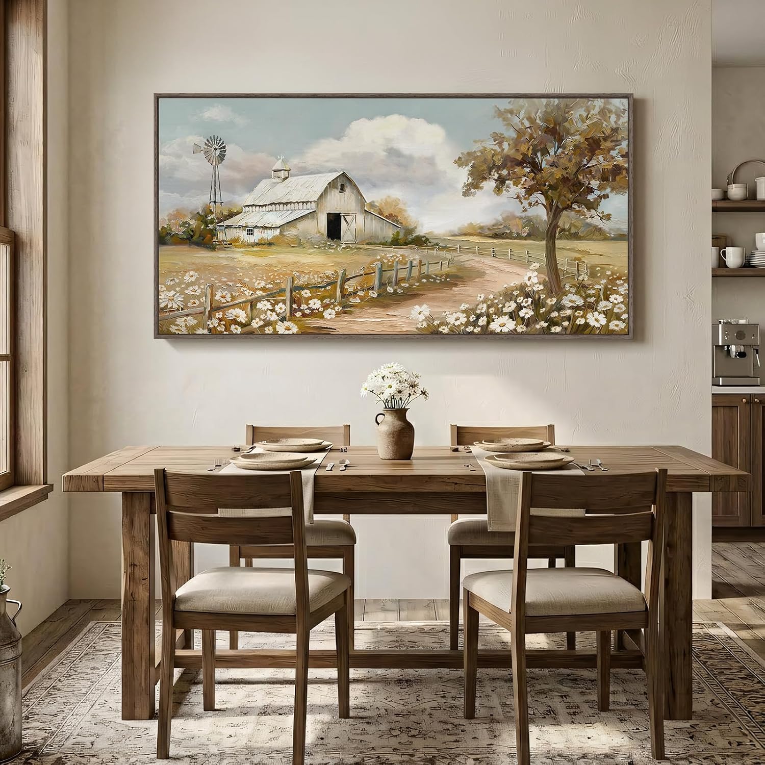 Large Farmhouse Landscape Wall Art / 60"L x 30"W / Beige