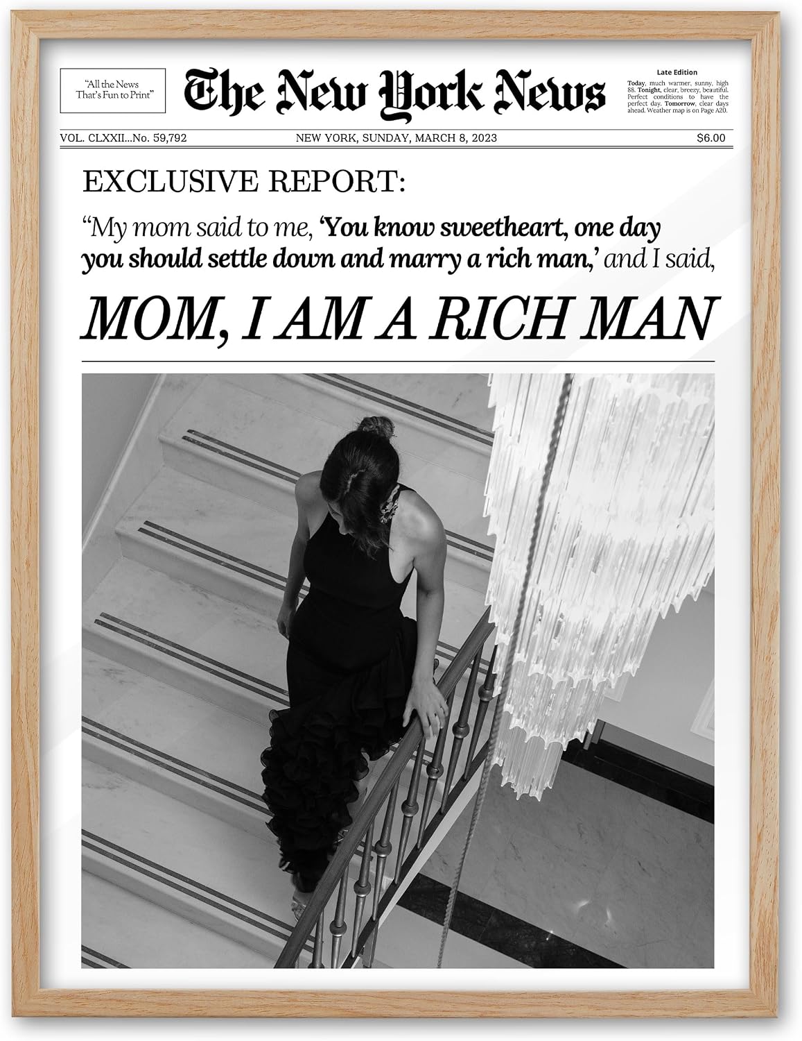 EcoHest 16x20 in Mom I Am a Rich Man Newspaper Framed Wall Art