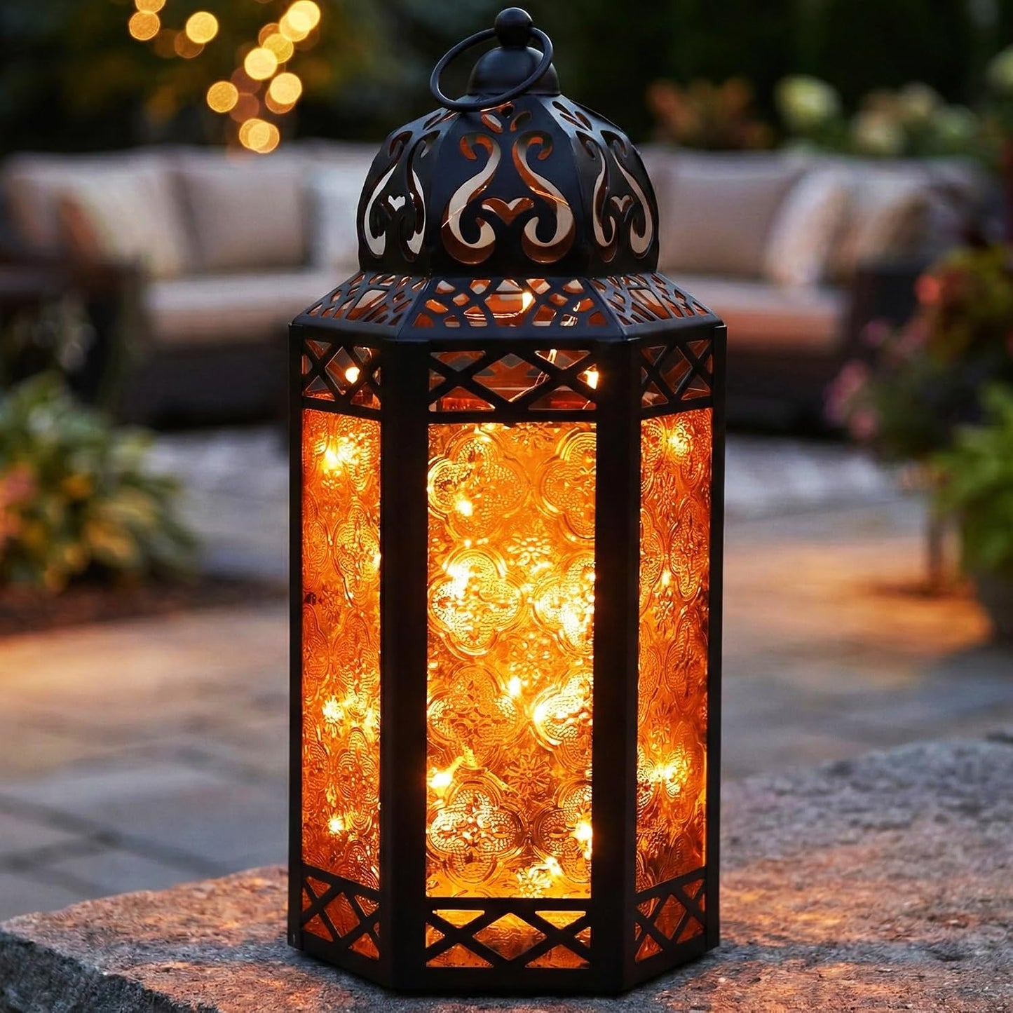 Vela Lanterns Decorative Indoor LED Light Halloween Holder, Amber, L, 2-PK | Orange Fall Decorations, Fantasy Moroccan