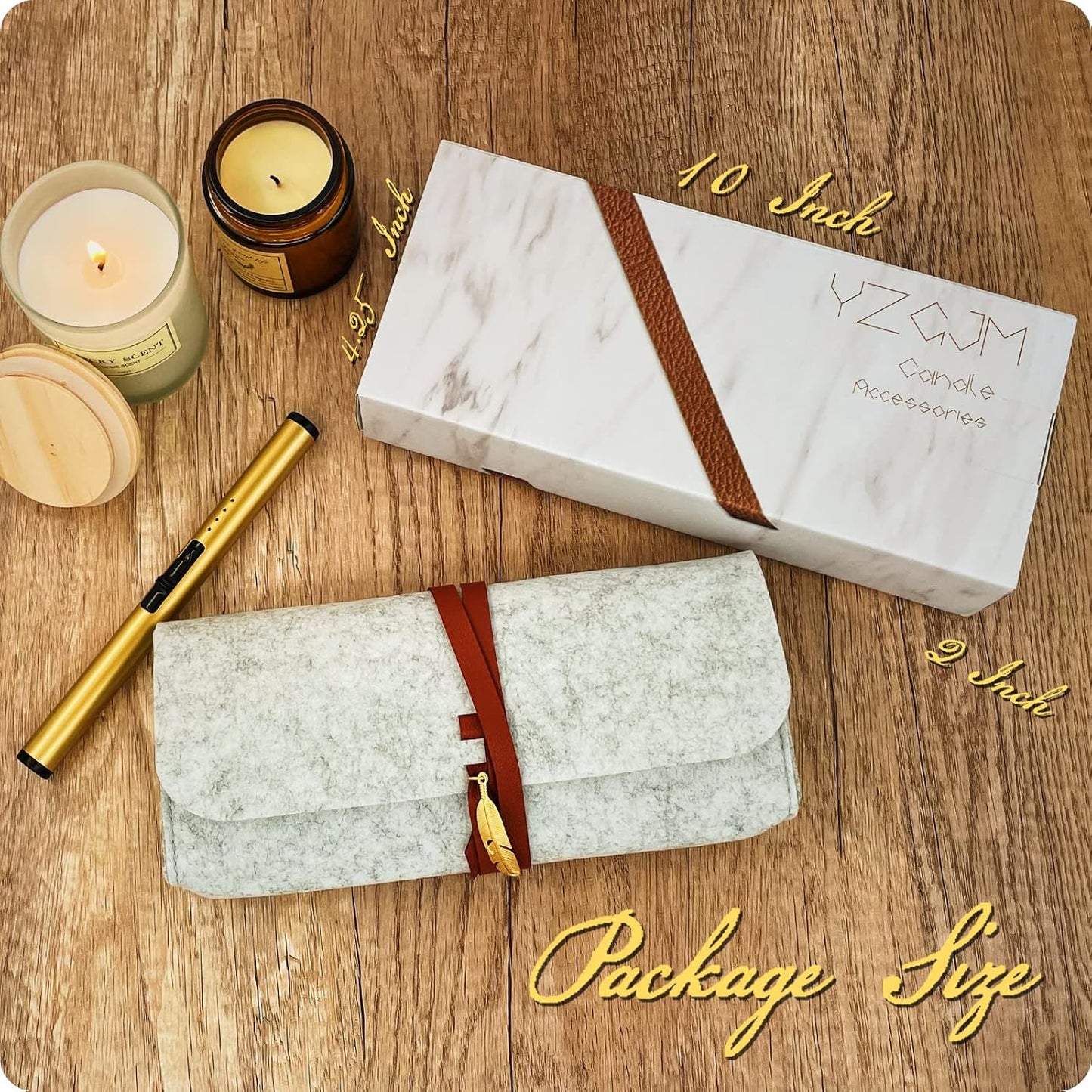 Exquisite Candle Accessories Tool Pack Bag, Rechargeable Electric Lighter， Wick Trimmer, Dipper, Snuffer and Tray