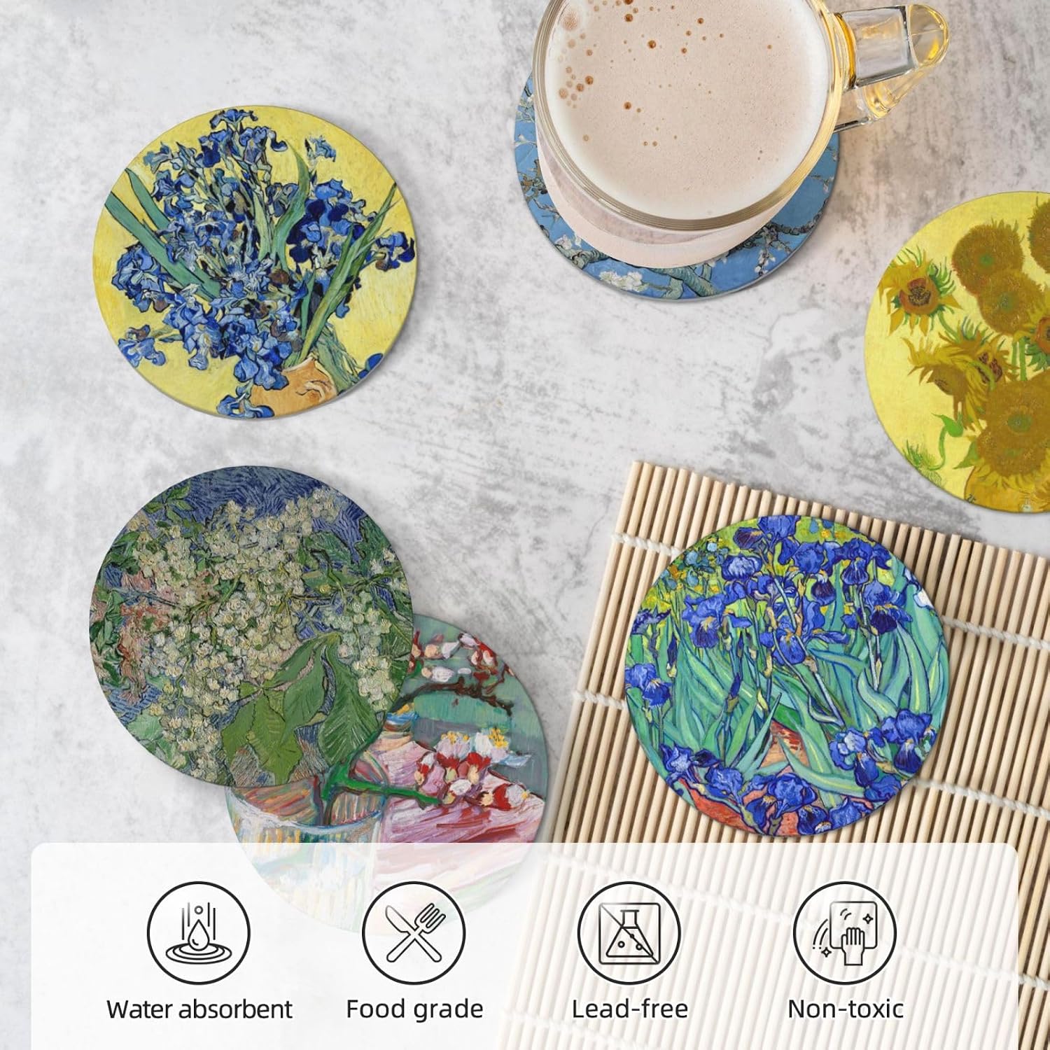 Holder / Cork Base and Golden Holder / F02 - Van Gogh / Set of 6